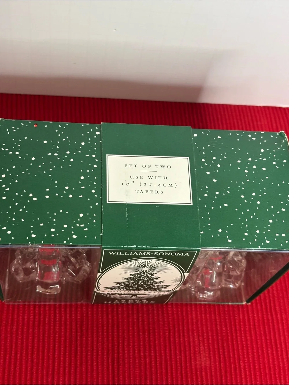 Williams Sonoma Clear Glass Holiday Tree Taper Holders, Set of 2